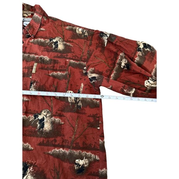 COLUMBIA RIVER LODGE LONG SLEEVE DOG/DUCK AOP RED BUTTON UP MENS LARGE |‎ E2 - Picture 5 of 7
